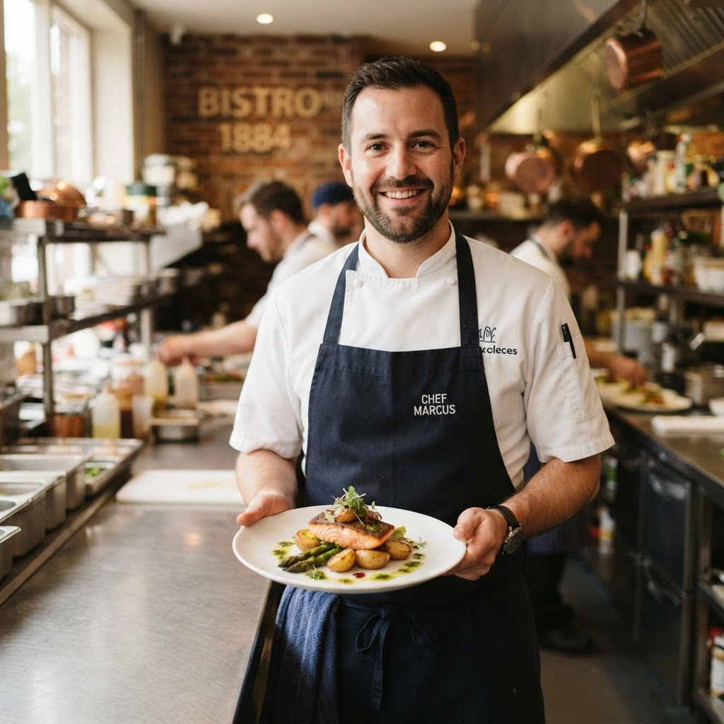 Chef holding a beautifully plated dish