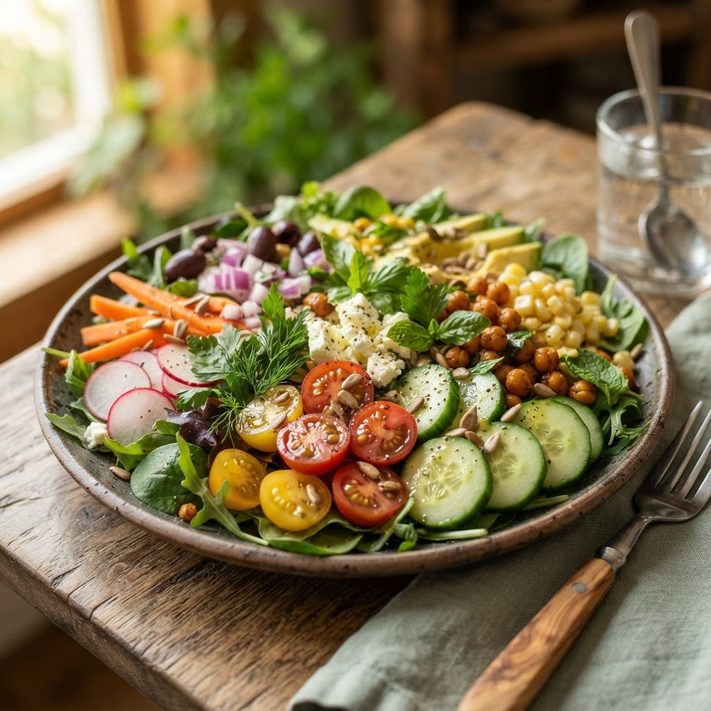 Fresh colorful gourmet salad plate